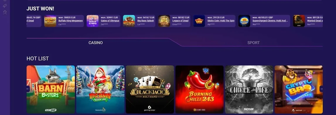 Browse casino hot list.